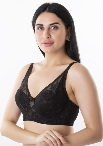 girl wearing  Simply Natural Camellia Classics Wired Padded Delicate Lace Comfort Minimizer Bra | Lovebird